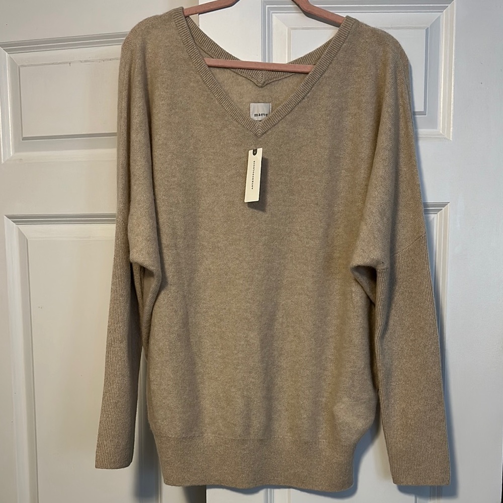 Women's Medium Maeve by Anthropologie Cashmere V-Neck Sweater - Beige